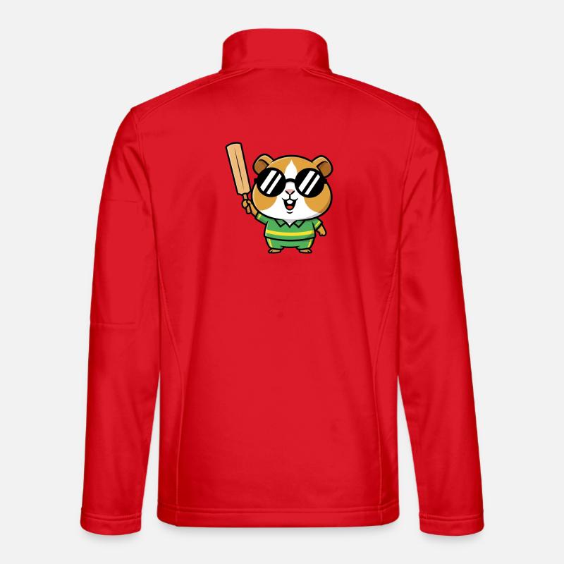 Cooler Hamster Mit Cricket Schlaeger - Unisex Softshelljacke - Rot