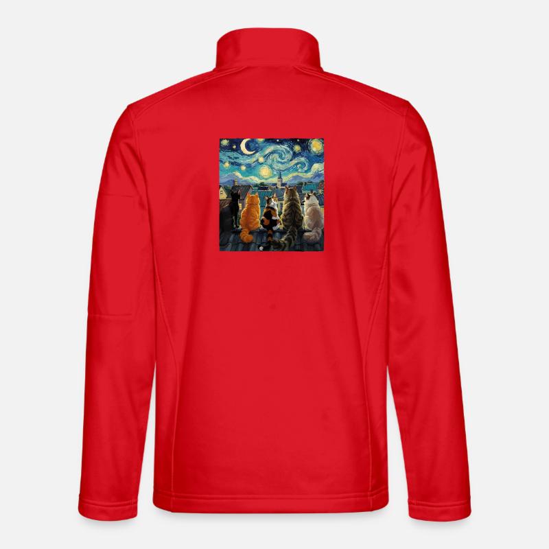 Cat Symphony Over Starry Rooftops - Unisex Softshell Jacket - red