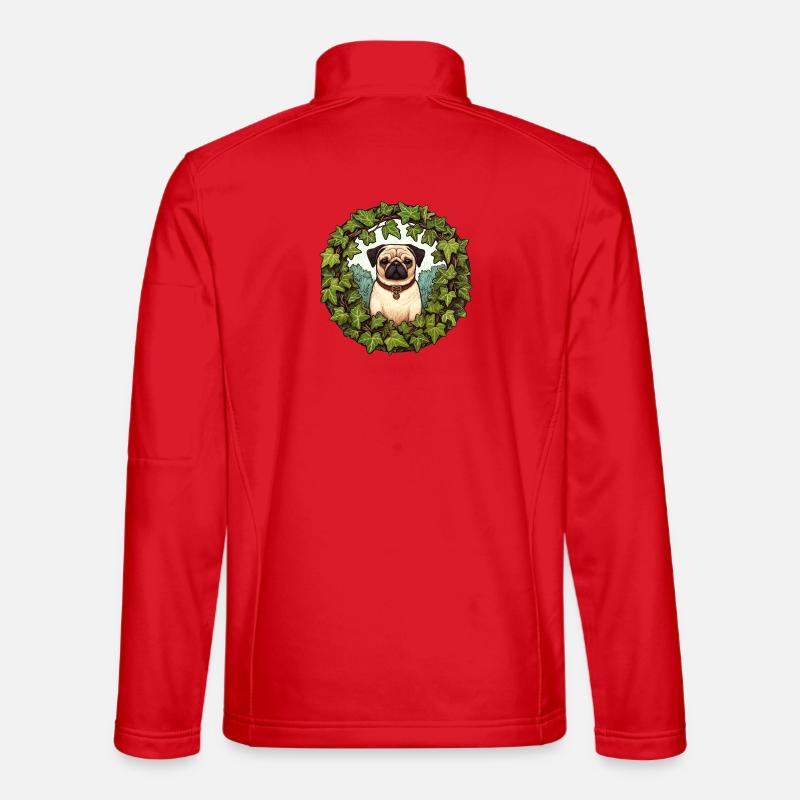 Pug in Ivy Wreath - Unisex Softshell Jacket - red