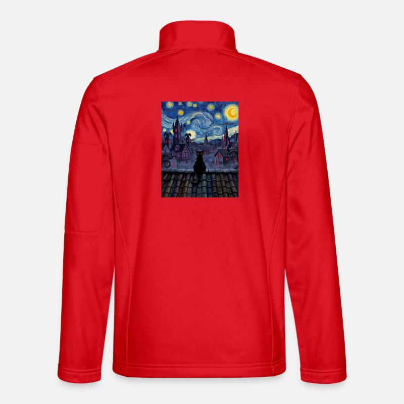 Moonlit Rooftop Cat Noir - Unisex Softshell Jacket - red