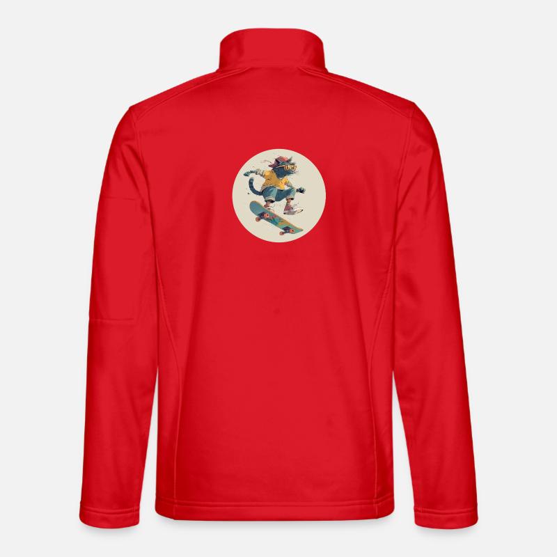 Skateboard Cat in Retro Vibe - Unisex Softshell Jacket - red