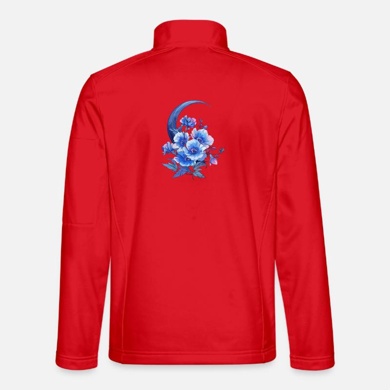 Moon Crescent with Blue Flowers - Unisex Softshell Jacket - red