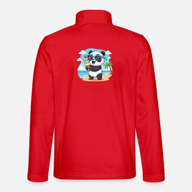 Panda am Strand mit Eiscreme - Unisex Softshell Jacket - red