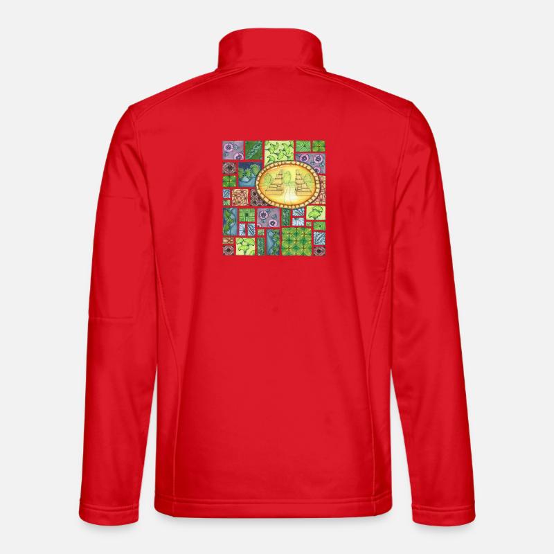 Bali temple on pattern patchwork - Unisex Softshelljacke - Rot