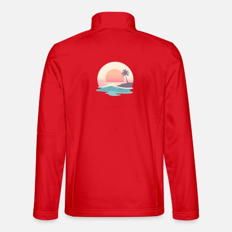 Retro Sunset Beach & Palm Tree - Unisex Softshell Jacket - red