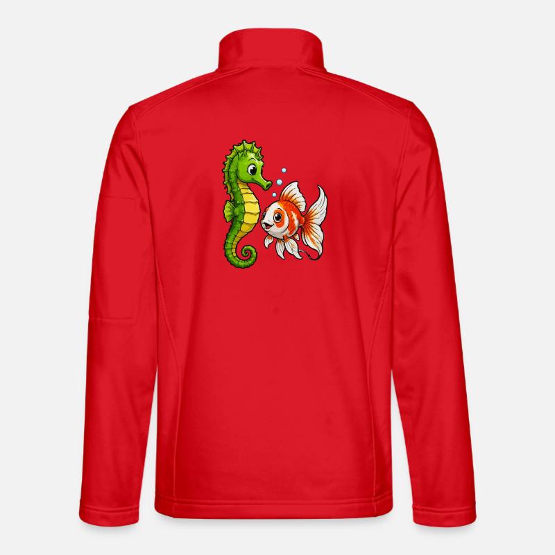 Underwater Friends Seahorse Goldfish - Unisex Softshell Jacket - red