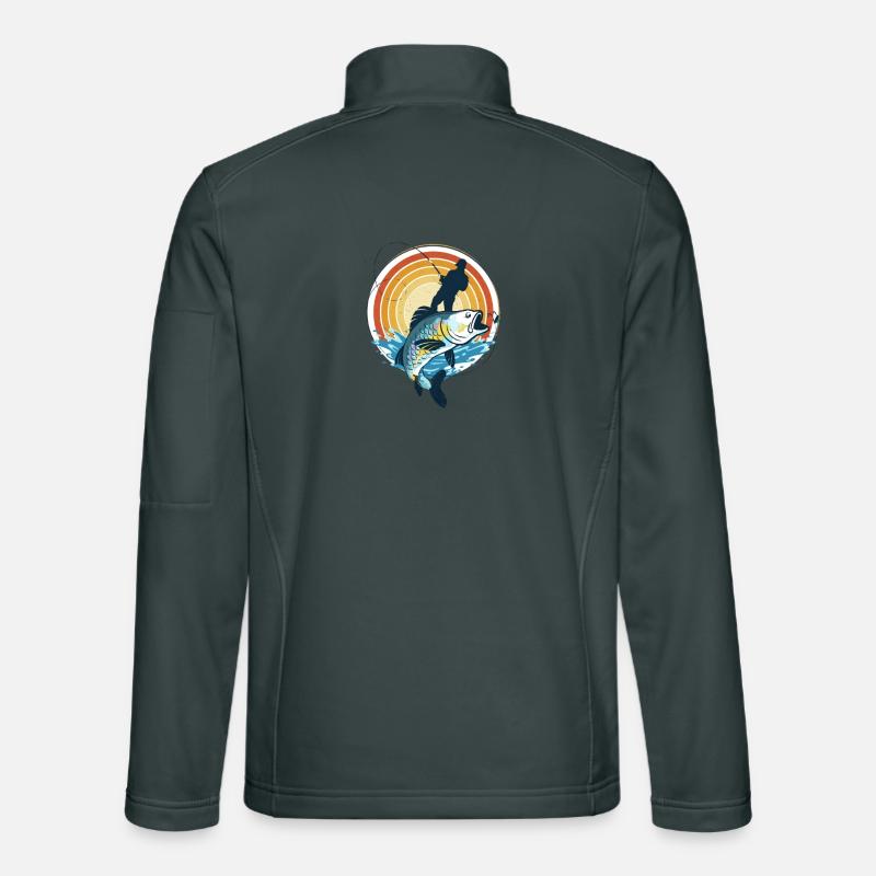 Pêcheur et poisson géant dans le cercle du soleil Veste en tissu softshell Unisexe