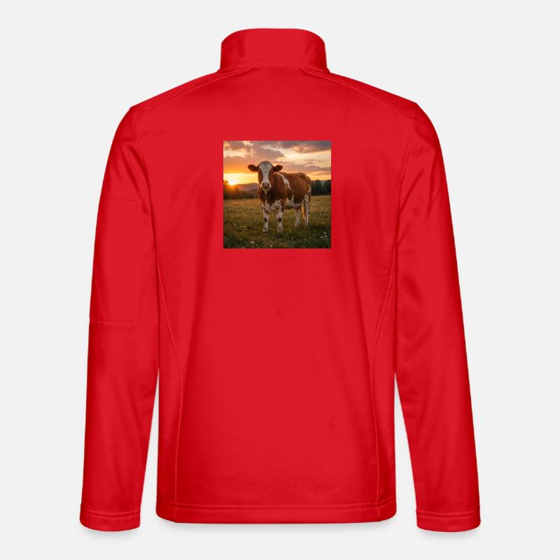 Sunset and cow in meadow - Unisex Softshell Jacket - red