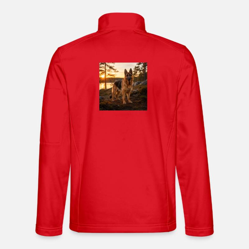 German Shepherd Dog at Sunset - Unisex Softshell Jacket - red