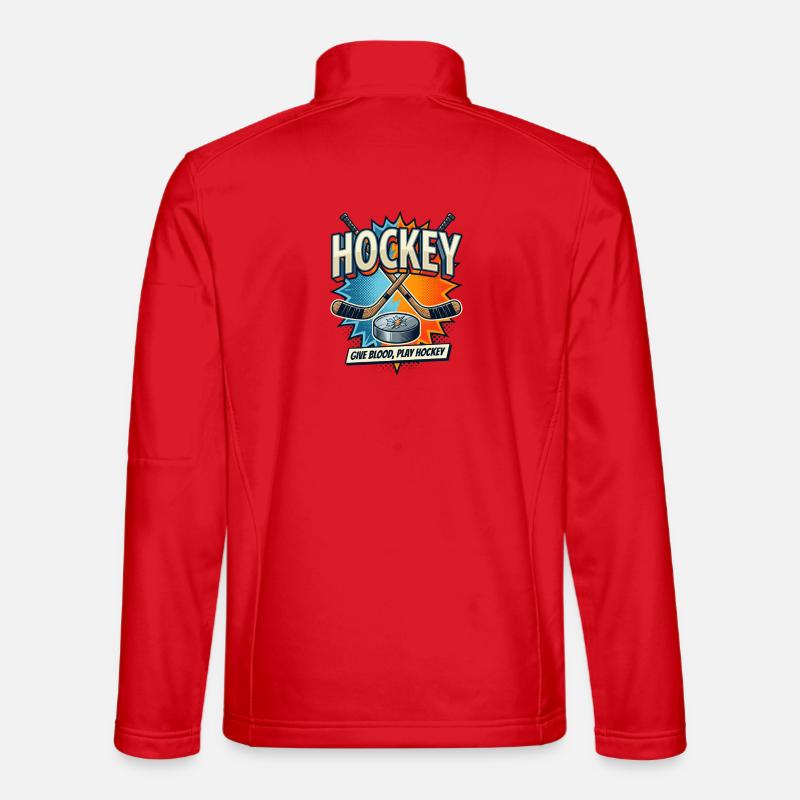 Retro Eishockey Schläger Puck Comic - Unisex Softshelljacke - Rot