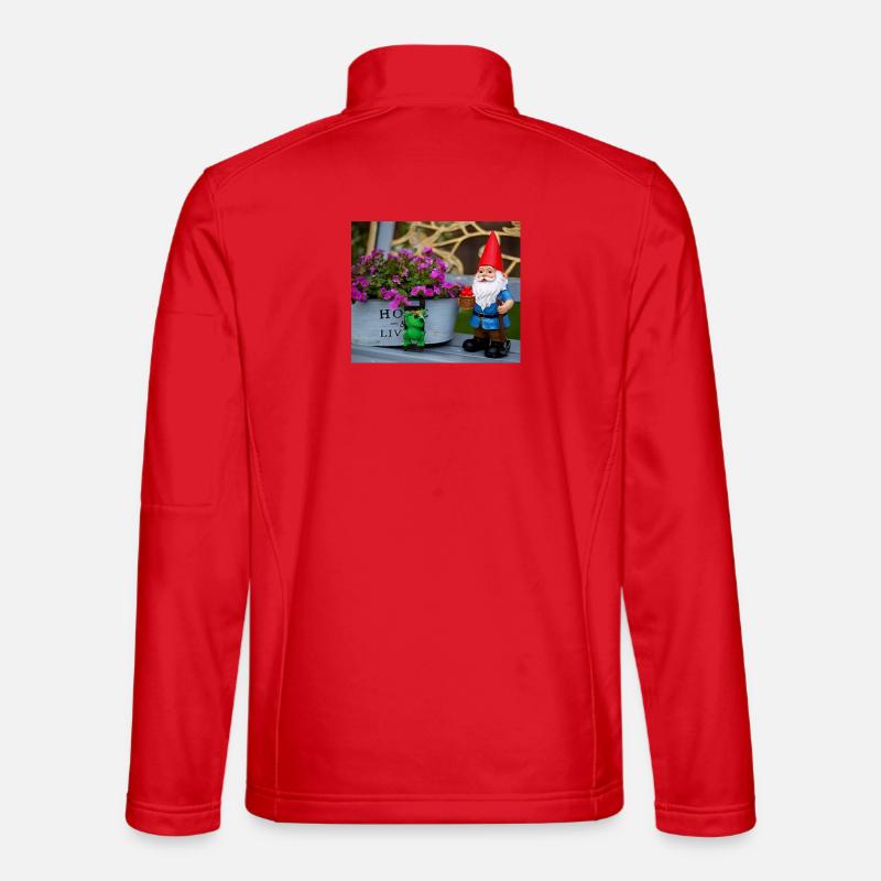 Garden Gnome and Frog Motif - Unisex Softshell Jacket - red