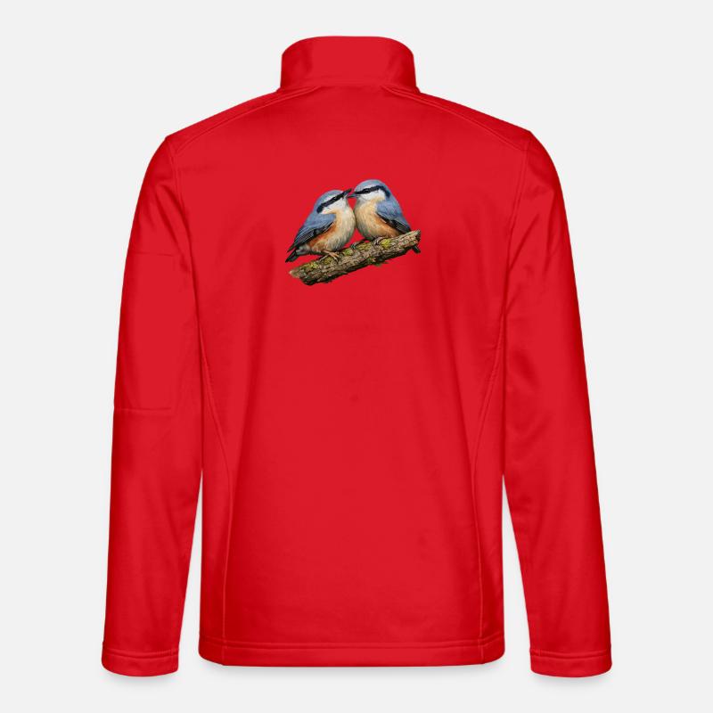 Two Nuthatches on Branch - Unisex Softshell Jacket - red