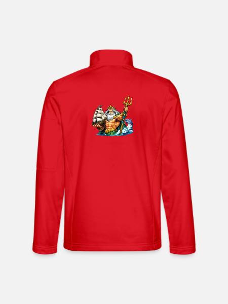 Neptun mit Seegelschiff - Unisex Softshelljacke - Rot - Hinten