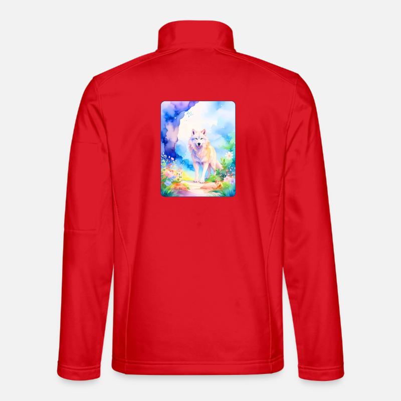 White wolf surrounded by flowers - Unisex Softshell Jacket - red