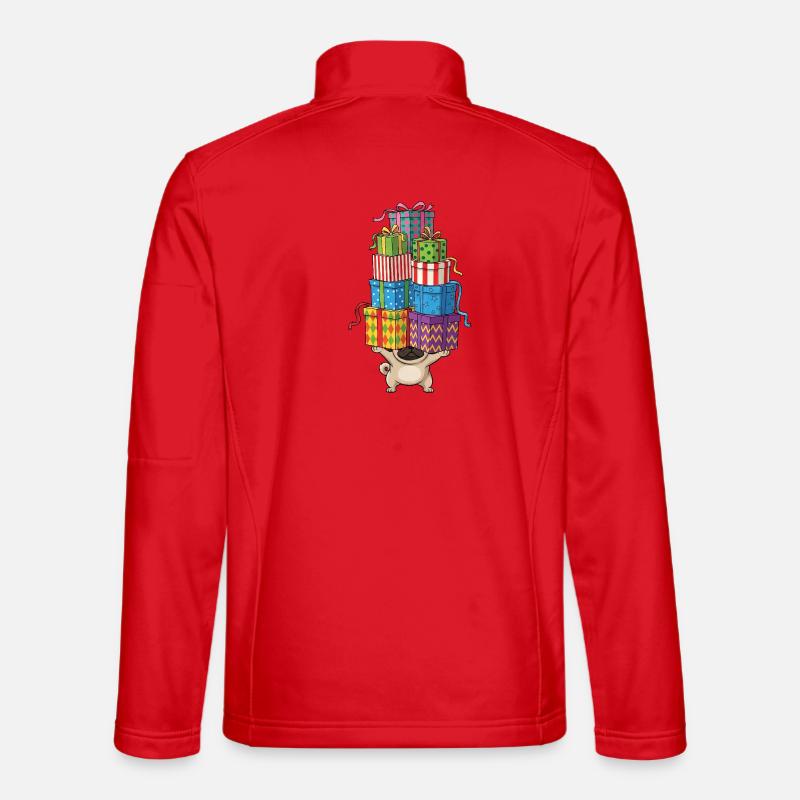 Funny Pug Christmas Kops Balancing Cartoon - Unisex Softshell Jacket - red