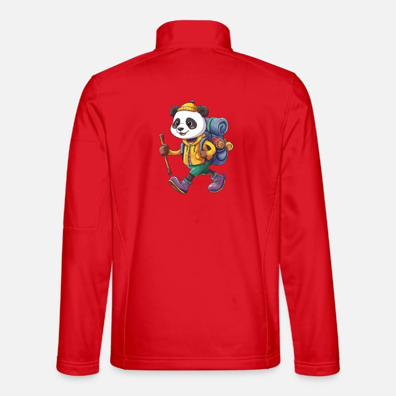 Cute Panda Hiking Camping Adventure Backpacker - Unisex Softshell Jacket - red