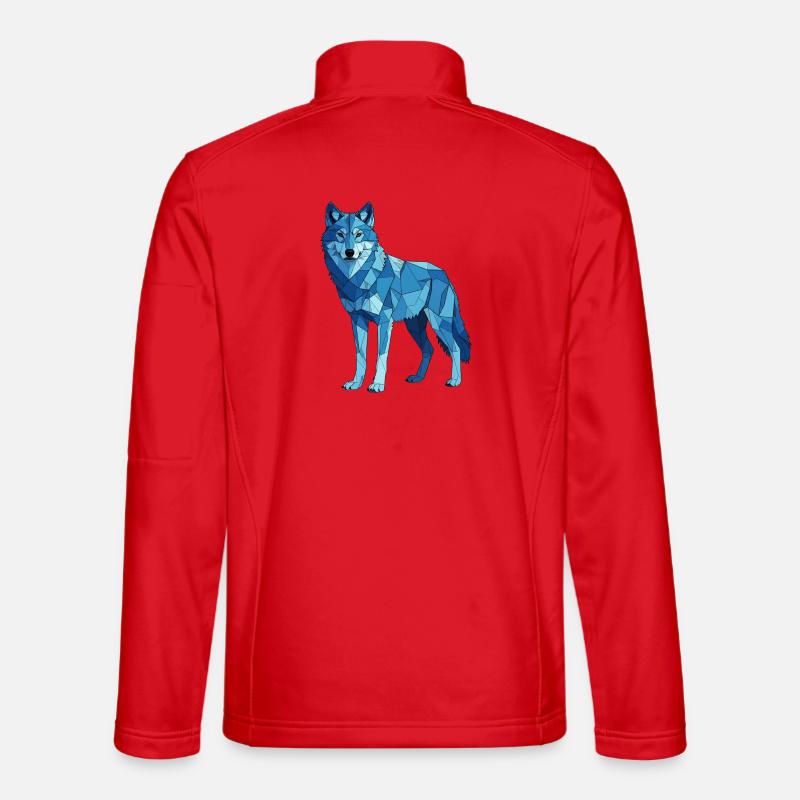 Blue polygon wolf - Unisex Softshell Jacket - red