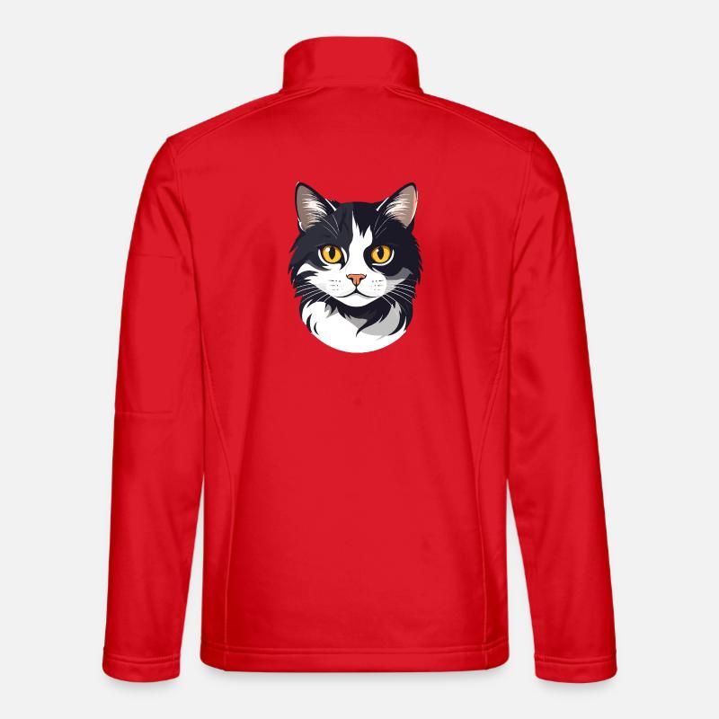 Graphique tête de chat noire et blanche, yeux dorés mignons de chat Veste en tissu softshell Unisexe