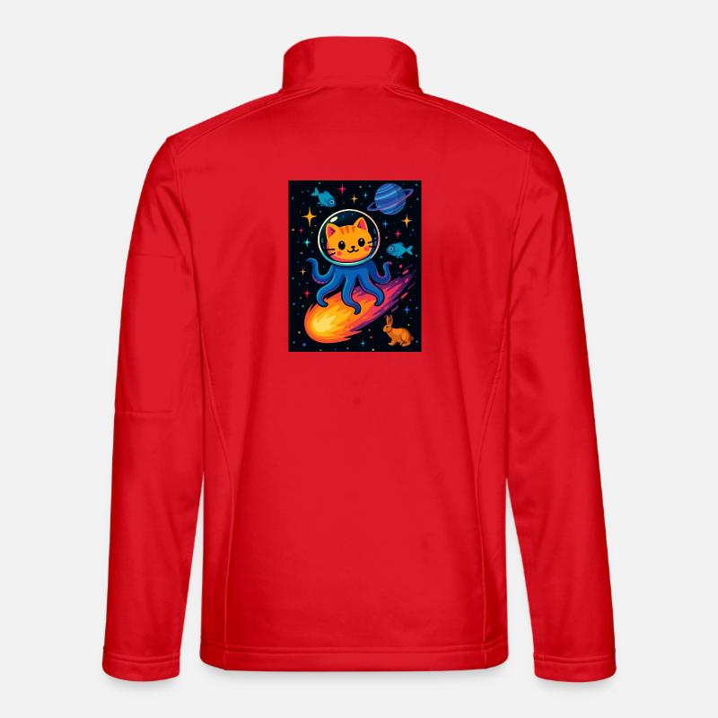 Cosmic Cat Octopus Adventure - Unisex Softshell Jacket - red