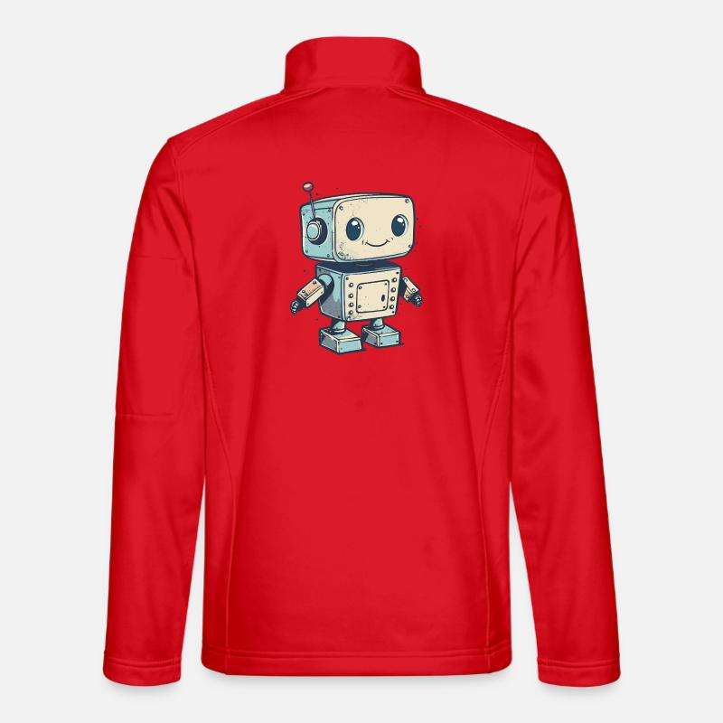 Cute Retro Robot Print - Unisex Softshell Jacket - red
