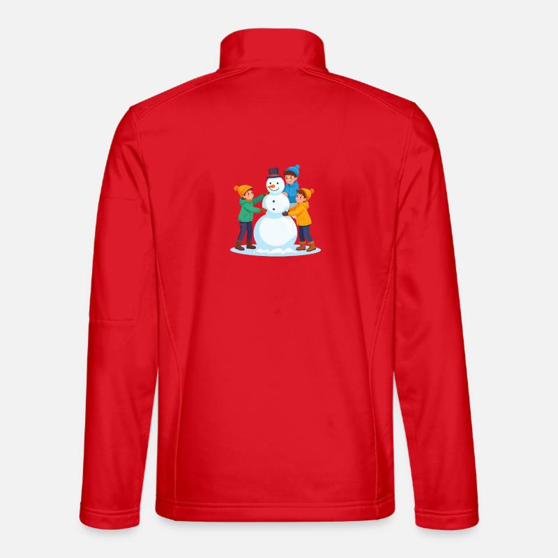 Fröhliche Kinder bauen einen Schneemann - Unisex Softshelljacke - Rot