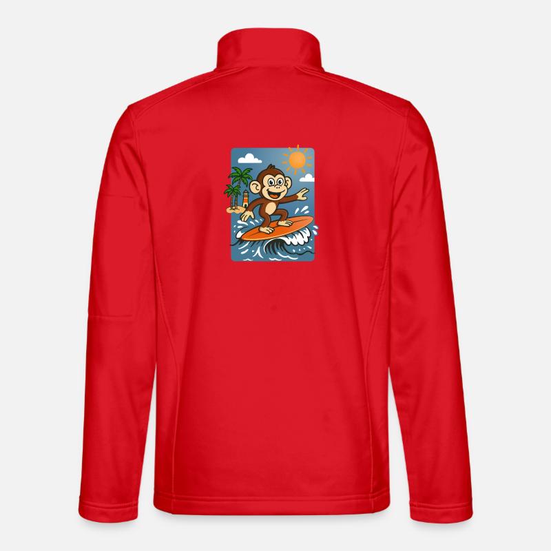 Surfing Monkey Cartoon - Summer Tropical Design - Unisex Softshell Jacket - red