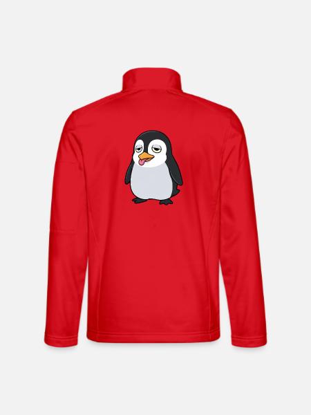 Tired Penguin Cartoon Floppy Tongue Out - Unisex Softshell Jacket - red - Back