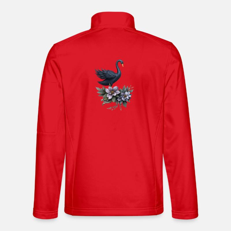 Black Swan with Lilac Flowers - Unisex Softshell Jacket - red