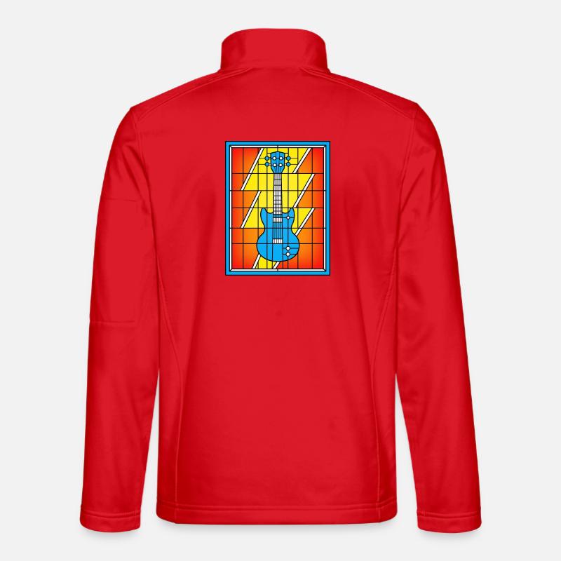 Stained Glass Blue Guitar - Unisex Softshell Jacket - red