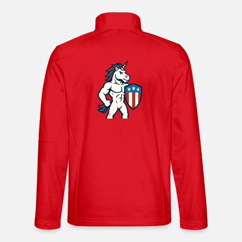 Patriotisches Einhorn-Maskottchen-Power-Schild-Design - Unisex Softshelljacke - Rot
