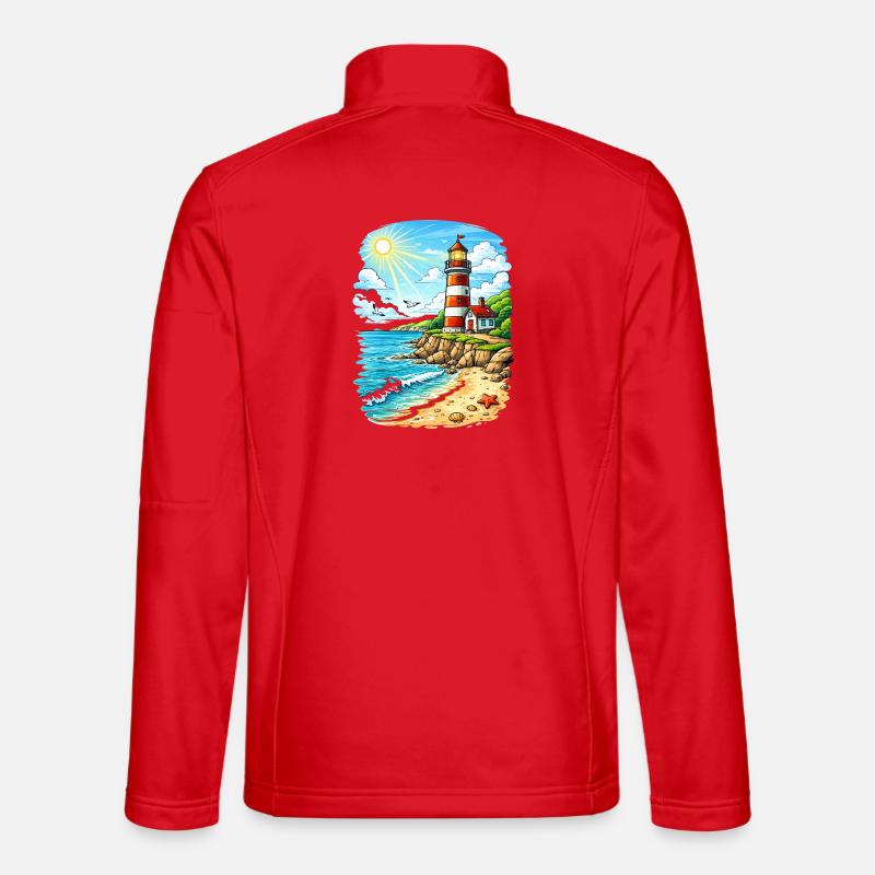 Lighthouse on sunny coastal beach Unisex Softshell Jacket