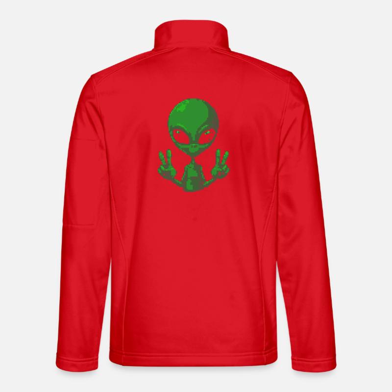 Pixel Alien Peace Sign Tee - Unisex Softshell Jacket - red