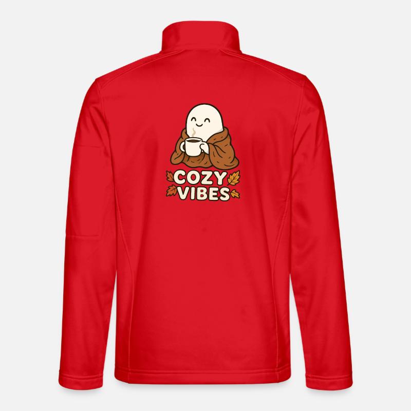 Cozy Vibes Ghost with Mug - Unisex Softshell Jacket - red