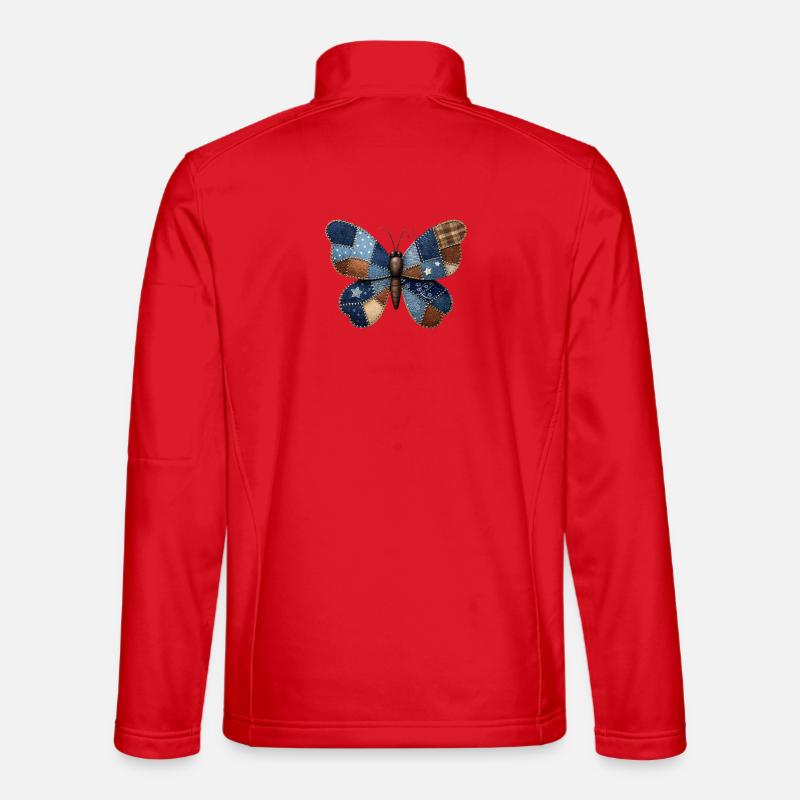 Patchwork Denim Butterfly - Unisex Softshell Jacket - red