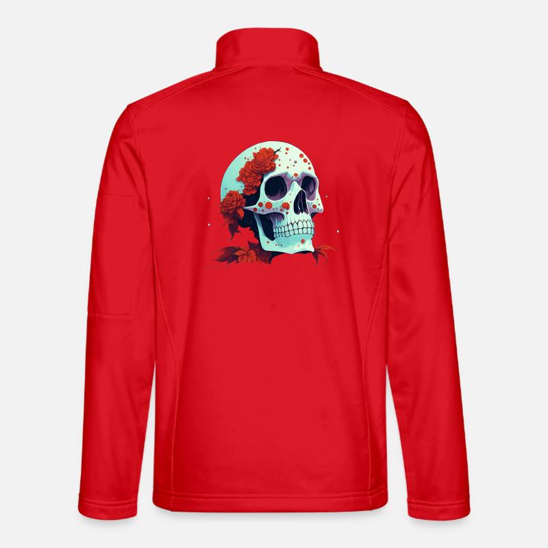Schädel mit roten Blumen - Unisex Softshelljacke - Rot
