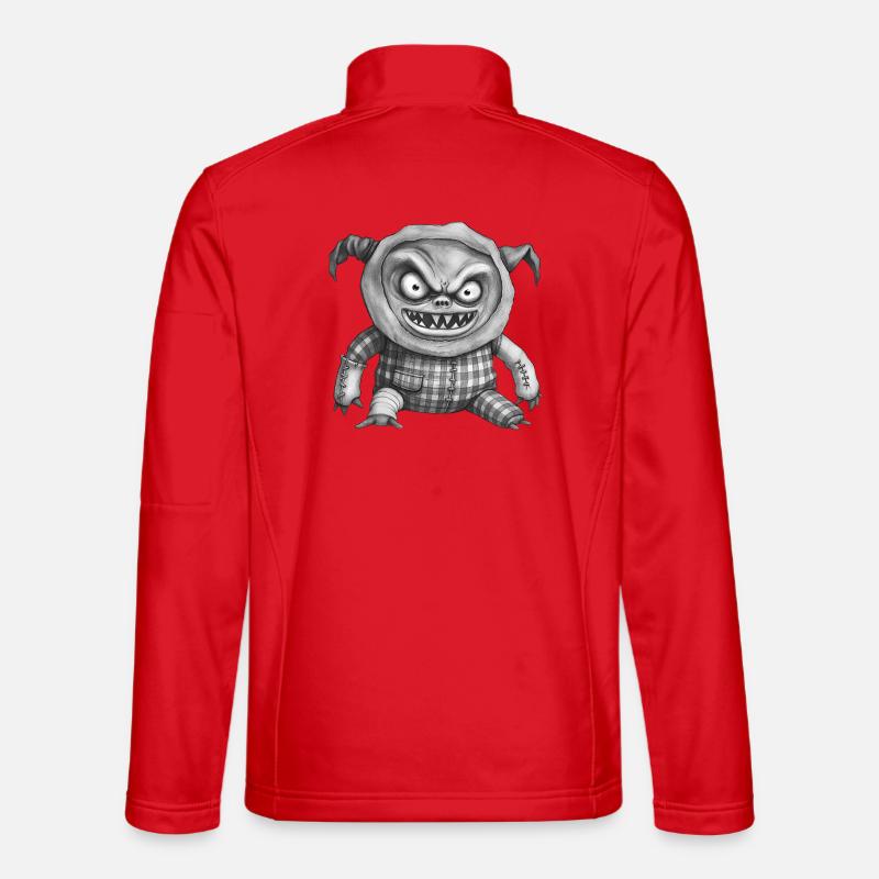 MONSTER DOLL #4 - black & white - Unisex Softshell Jacket - red