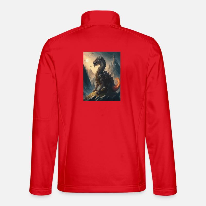 Dragon Warrior Black Red Illustration - Unisex Softshell Jacket - red