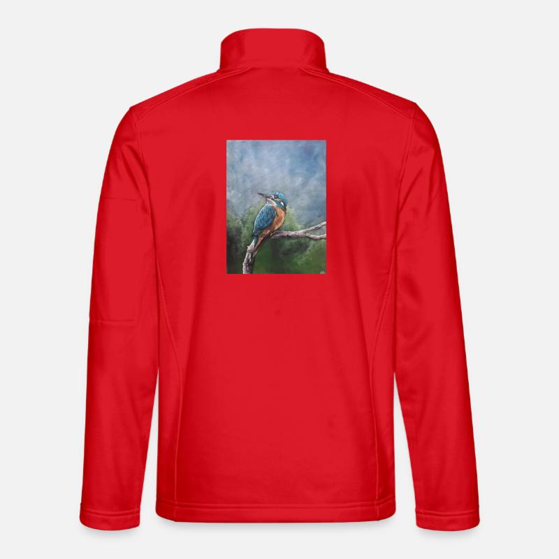 Vivid Kingfisher on Branch Artwork - Unisex Softshell Jacket - red