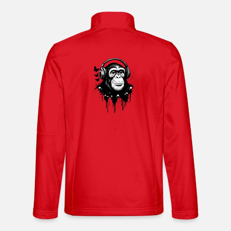 Musik hören, Affe mit Kopfhörern - Unisex Softshelljacke - Rot