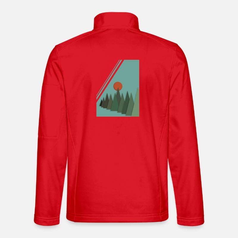 Abstract Mountain Landscape with Red Sun - Unisex Softshell Jacket - red