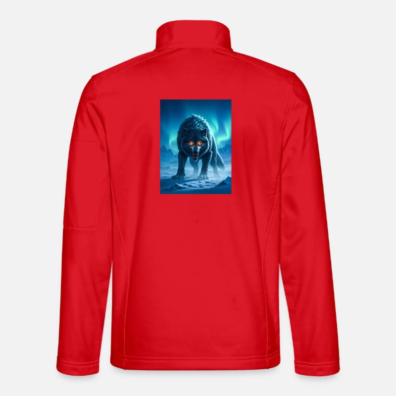 Fenrir, riesiger nordischer Wolf unter Nordlichtern - Unisex Softshelljacke - Rot