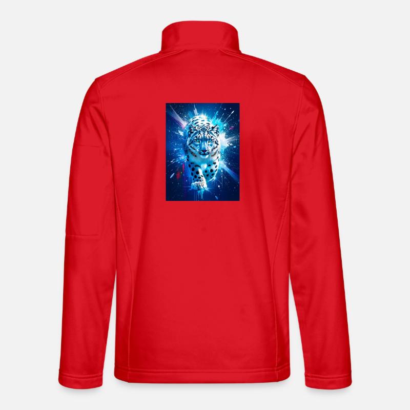 Ein Schneeleopard leuchtet inmitten eines eisblauen und silbernen Sterns Unisex Softshelljacke