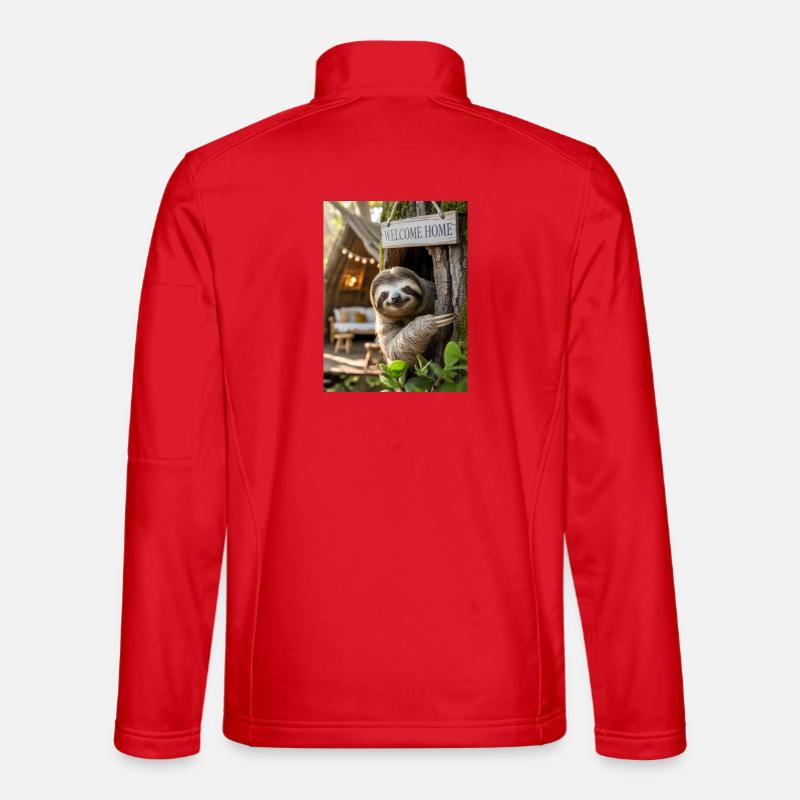 Welcome Home Sloth in Treehouse - Unisex Softshell Jacket - red