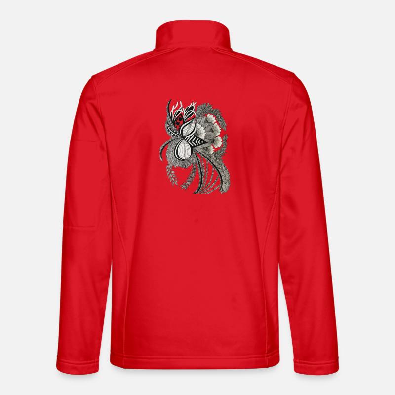 Monochrome Flower Branches Ornament - Unisex Softshell Jacket - red