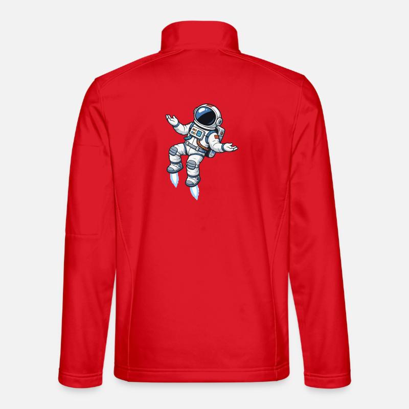Floating cartoon astronaut with rocket propulsion Unisex Softshell Jacket