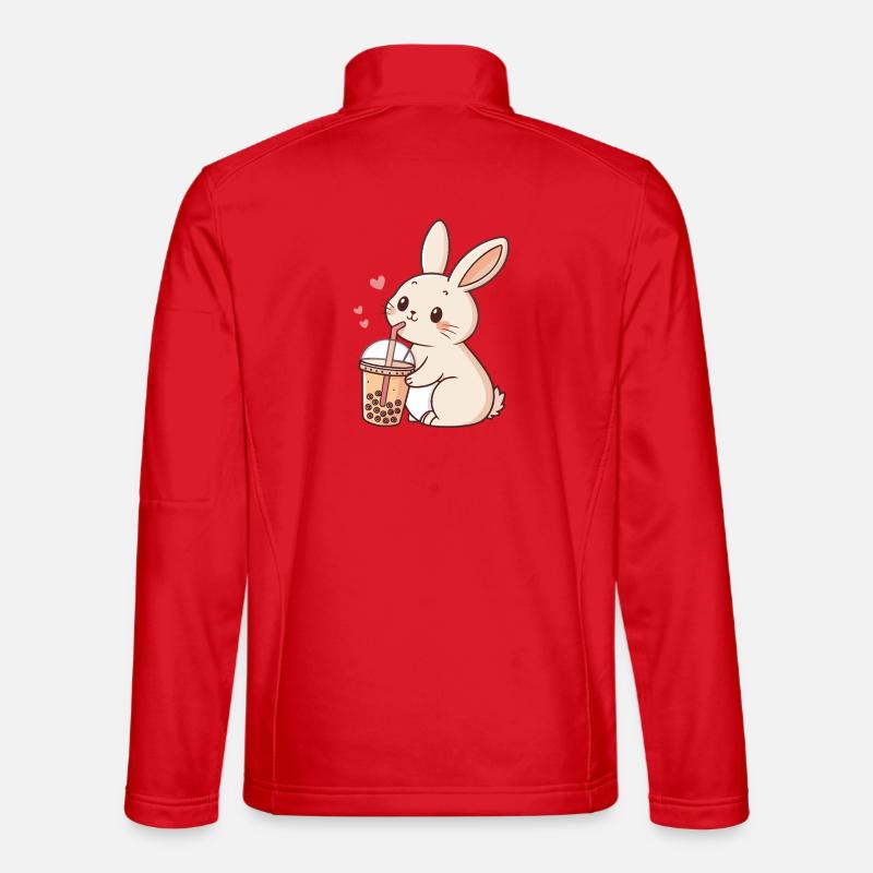 Kawaii-Hase und Pastell-Bubble-Tea - Unisex Softshelljacke - Rot