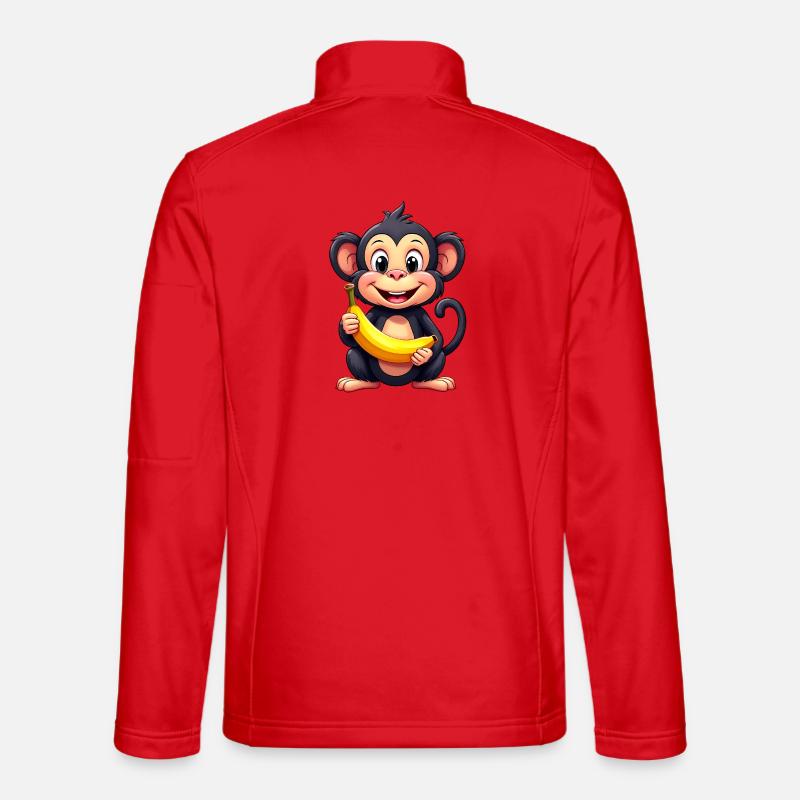 monkey banana chimpanzee funny cute illustration - Unisex Softshell Jacket - red