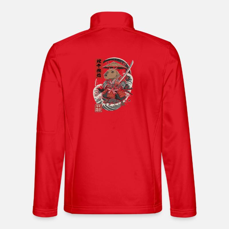 Samurai Capybara Combat Illustration - Unisex Softshell Jacket - red