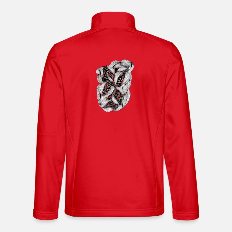 Schwarzweiß Blattmuster mit roten Beeren - Unisex Softshelljacke - Rot