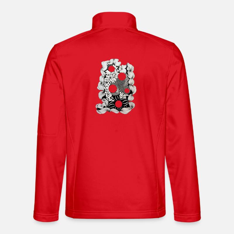 Schwarze Blütenring-Muster - Unisex Softshelljacke - Rot